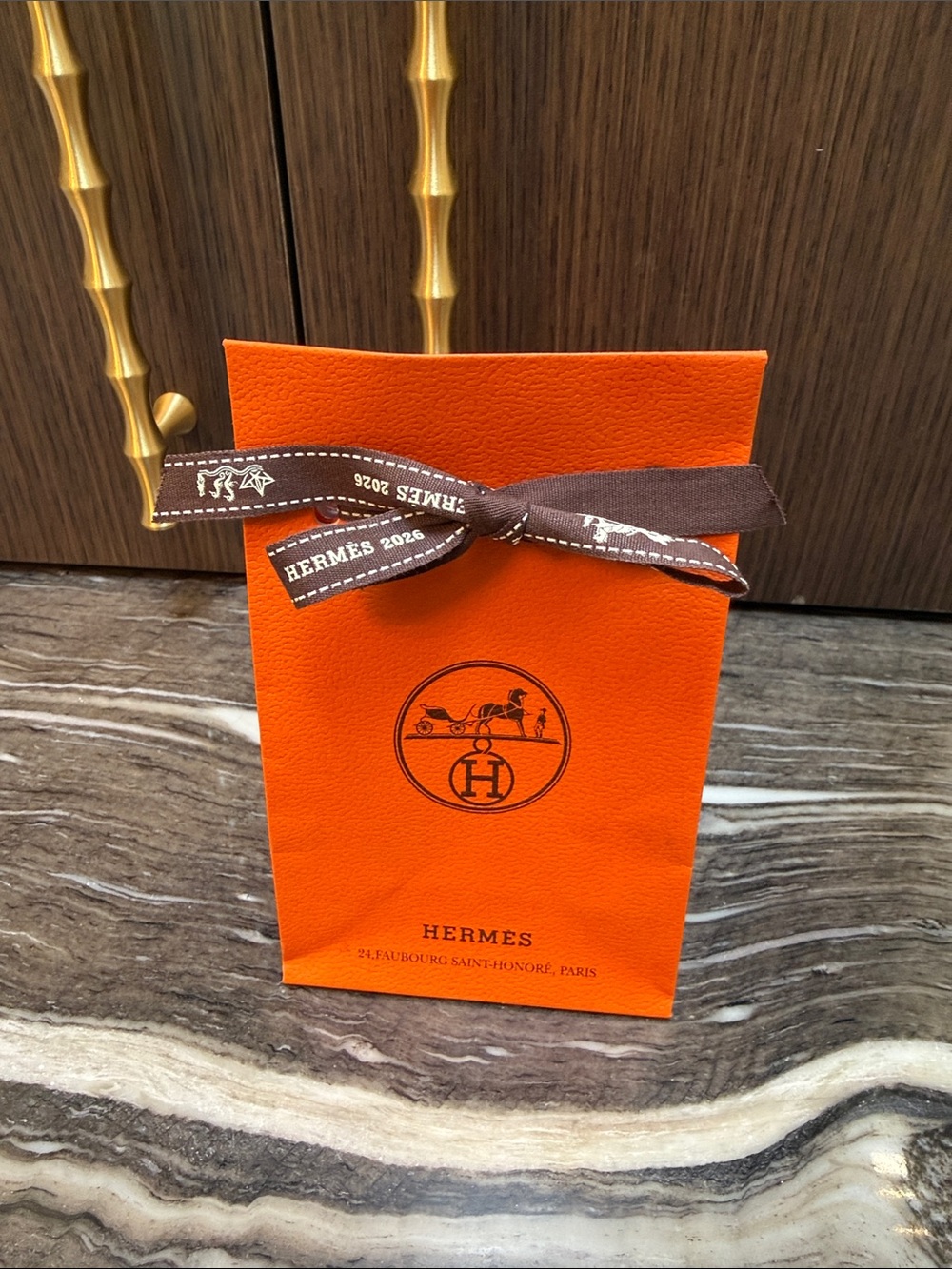Hermes Orange Gift Bag with Brown Ribbon